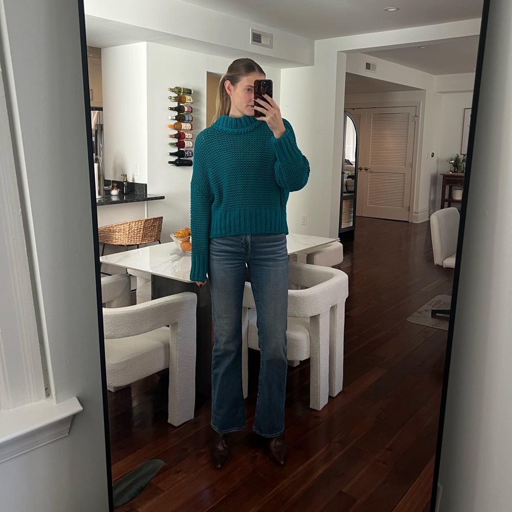 Free People Teal Cowl Neck Sweater